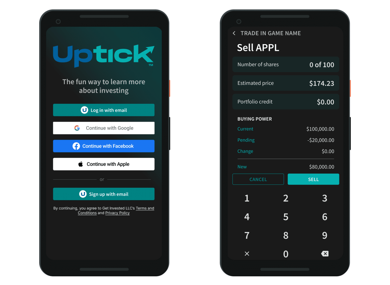 Uptick login page and trade game